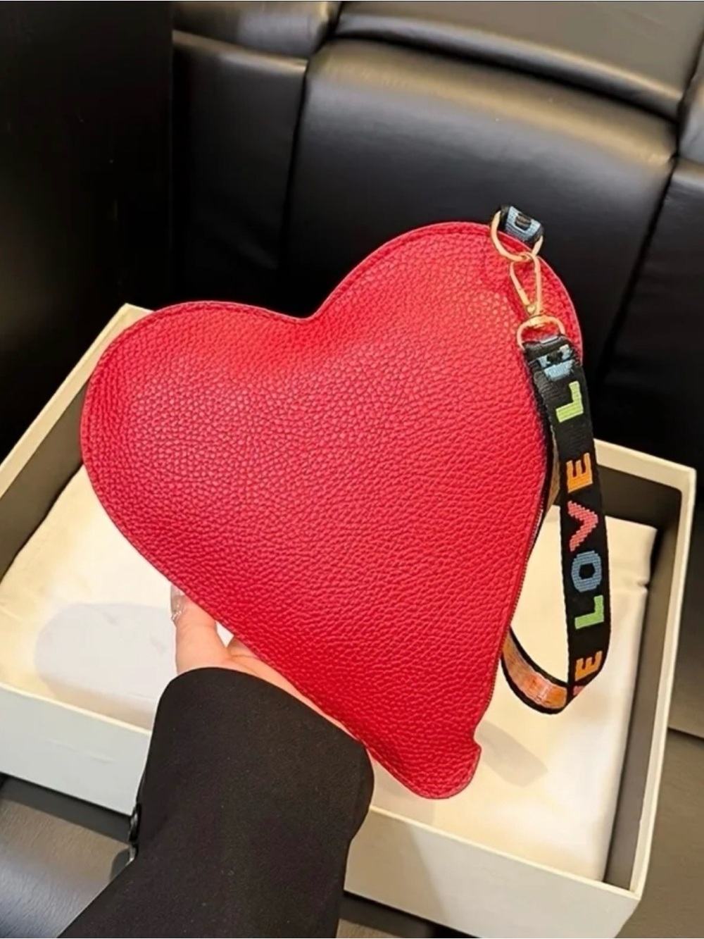Red Heart Shaped Leather Wristlet NEW